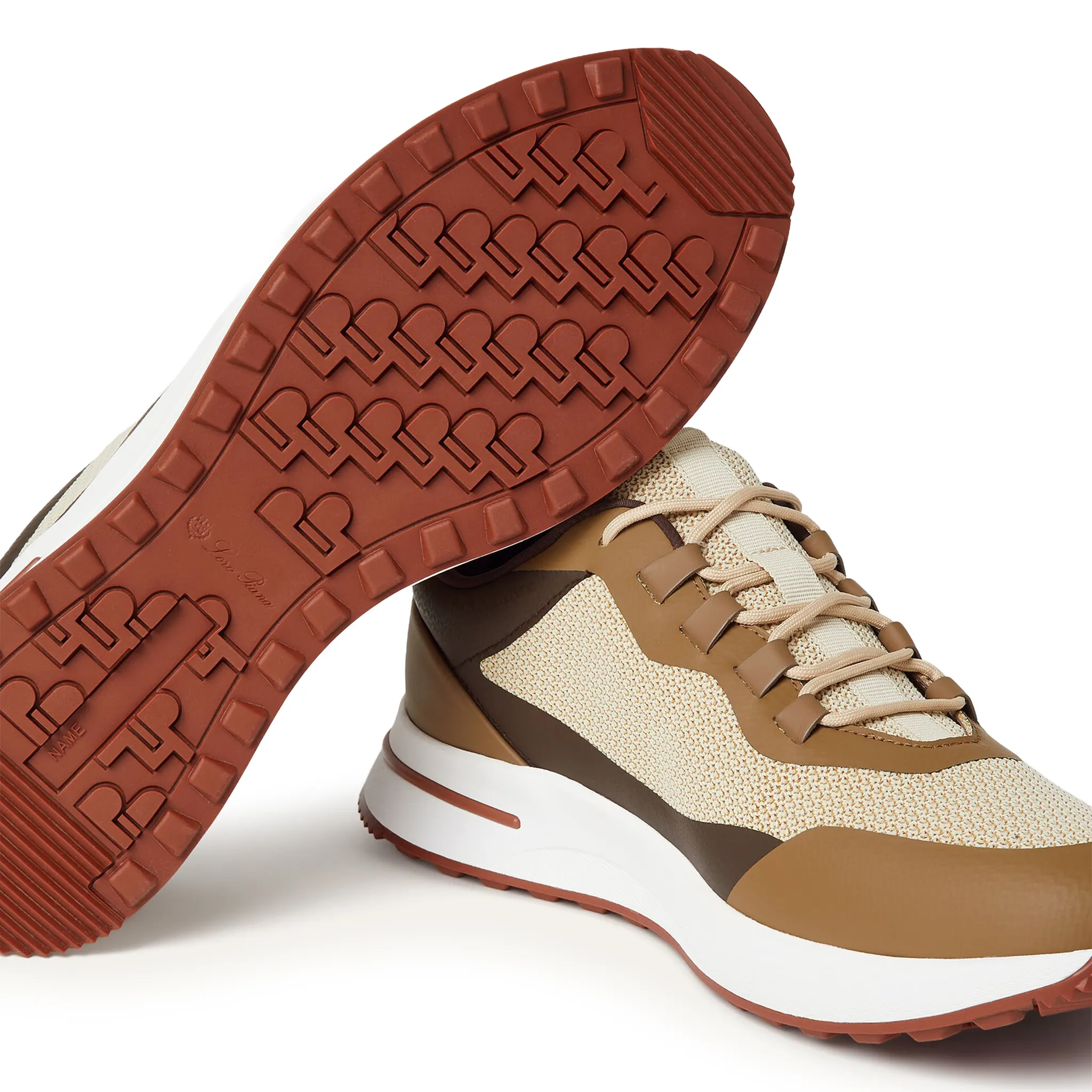 Sole Side View of Loro Piana Week End Walk Autumn Field Linen Mesh Sneaker FAM1718_F8O6